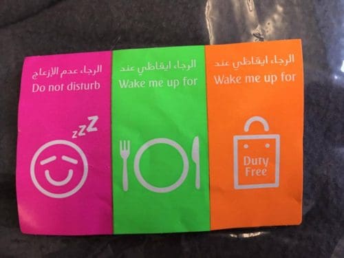 3 neon seat stickers, pink Do not disturb, green Wake me up for Food, orange Wake me up for Duty Free