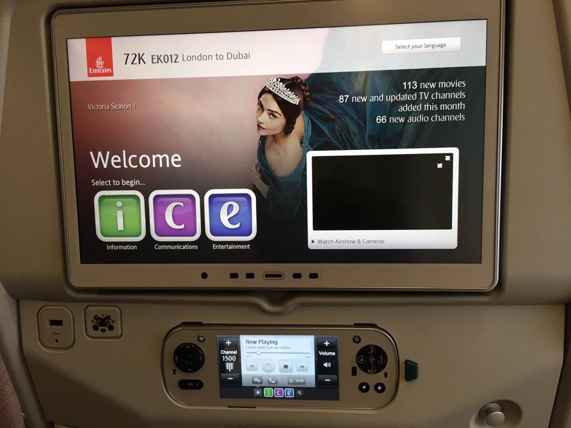 Economy seatback screen on Emirates Airbus A380