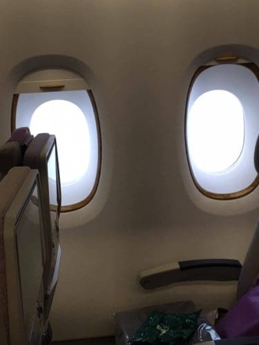 2 windows in economy on an Emirates Airbus A380 plane