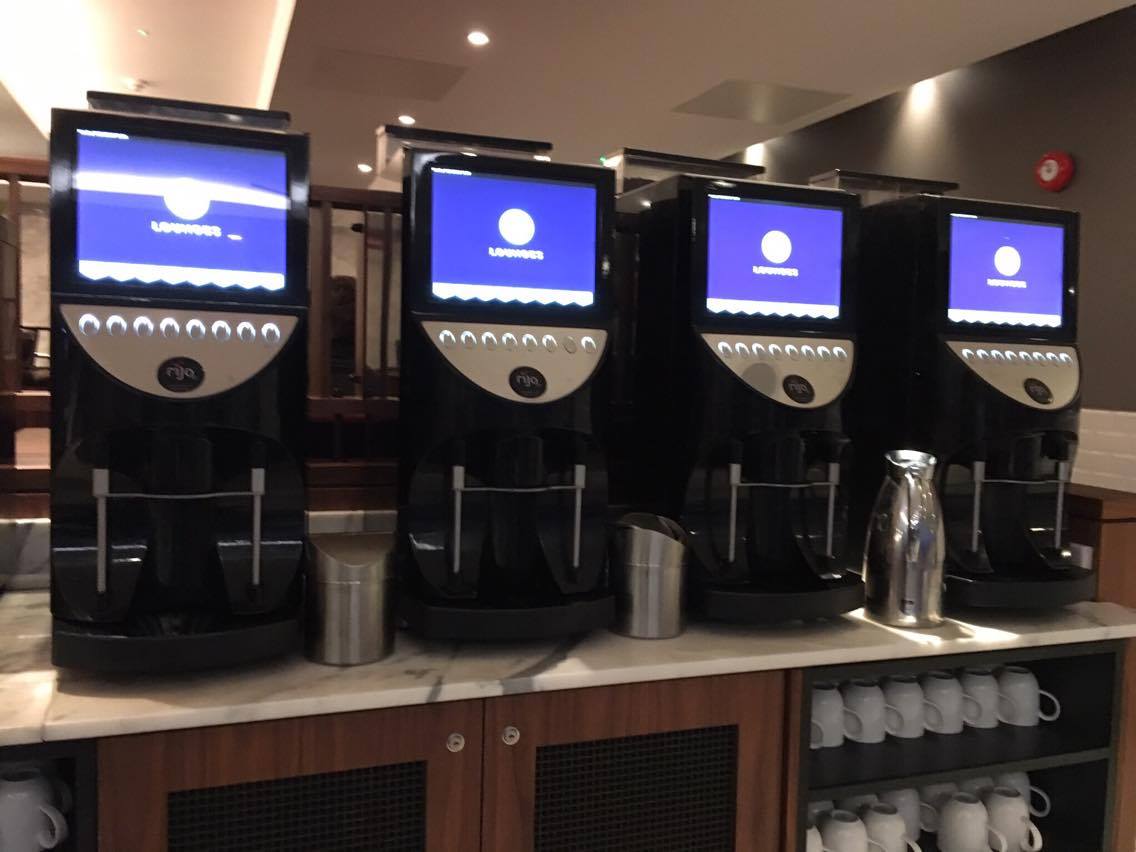 4 self service hot drinks machines in the No1 Traveller Lounge Gatwick North terminal