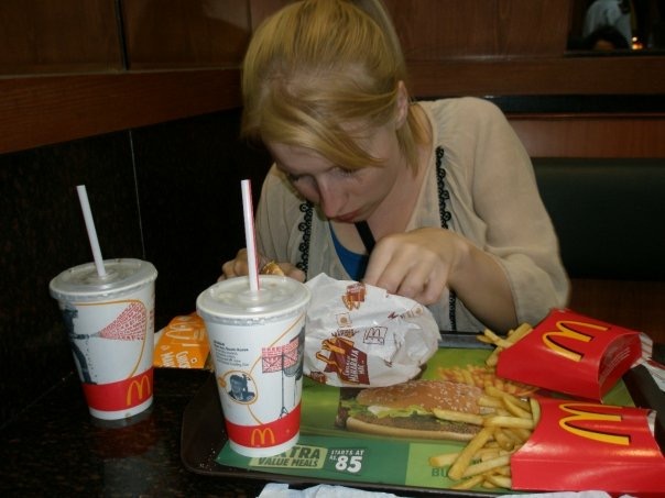 Rosie eating in a McDonald's in India