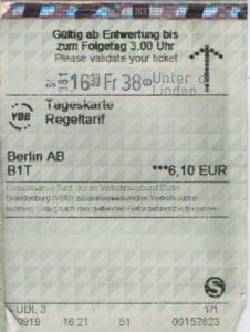 green Deutsche Bahn train ticket for Berlin, Germany