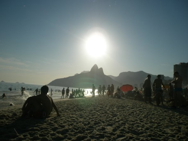 Sunset at Ipanema beach behind the two brothers mountains