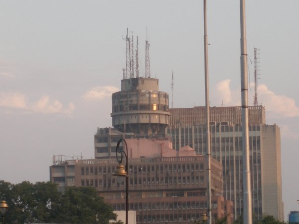 Antriksh Bhawan building with HT Media tower block in the background, New Delhi, India
