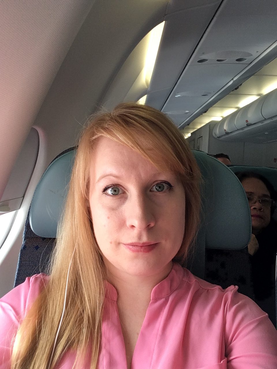 A selfie showing the head rest down
