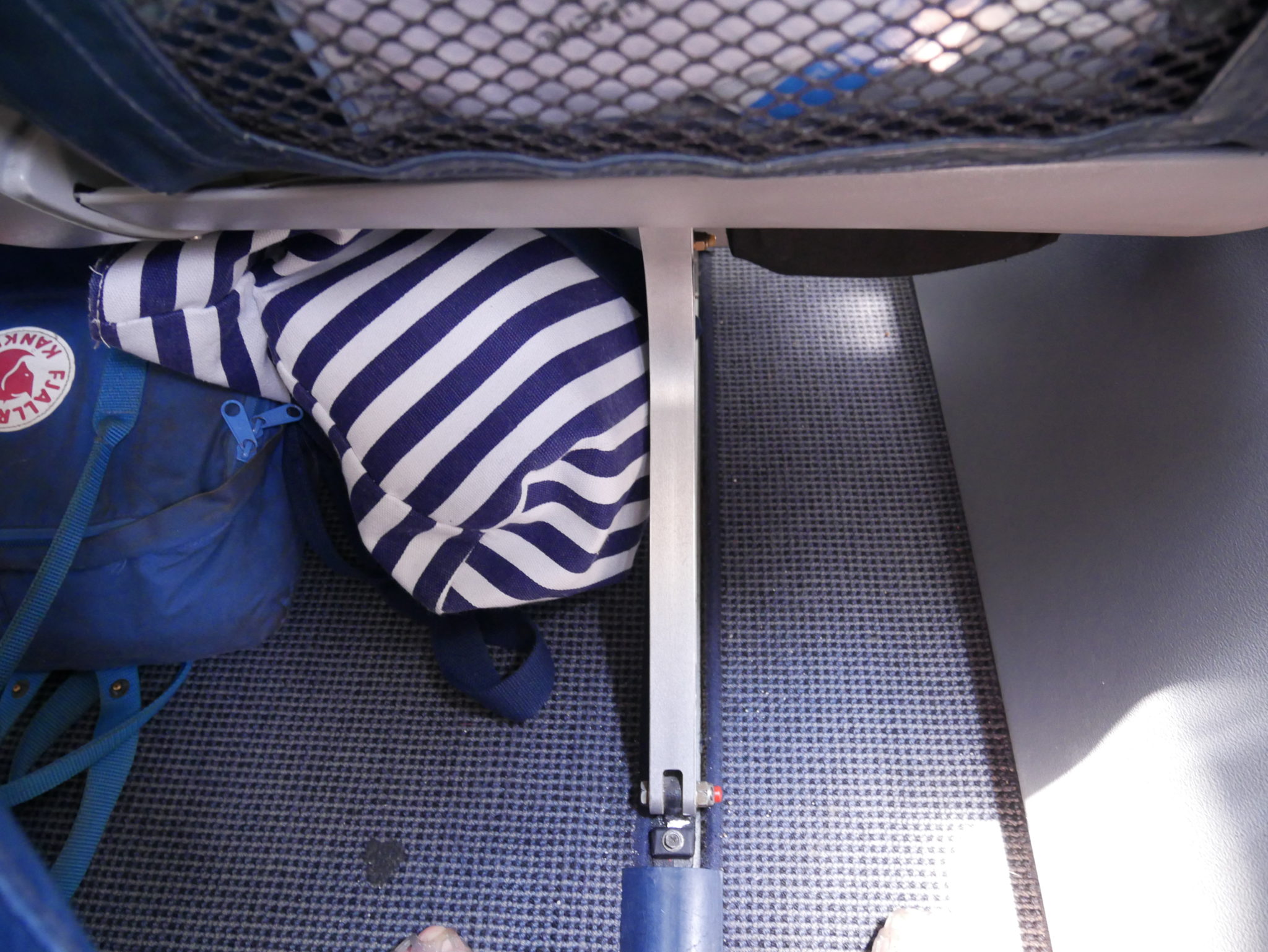 Under the seat of Flyme ATR 72-500 plane