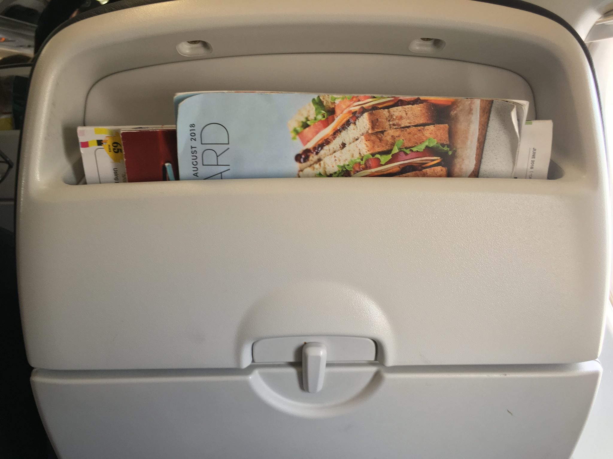 Economy seat back pocket on a British Airways Airbus A320