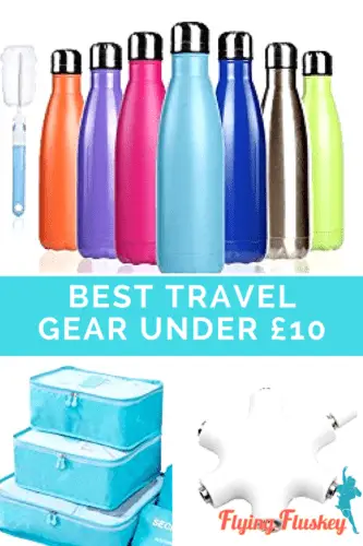 What is the best travel gear under £10 that will help you pack like a pro! We have the list right here at Flying Fluskey! #travelgear #budgettravelgear #travelgearunder£10 #cheaptravelgear #reusablewaterbottle #popsocket #phoneshelf #