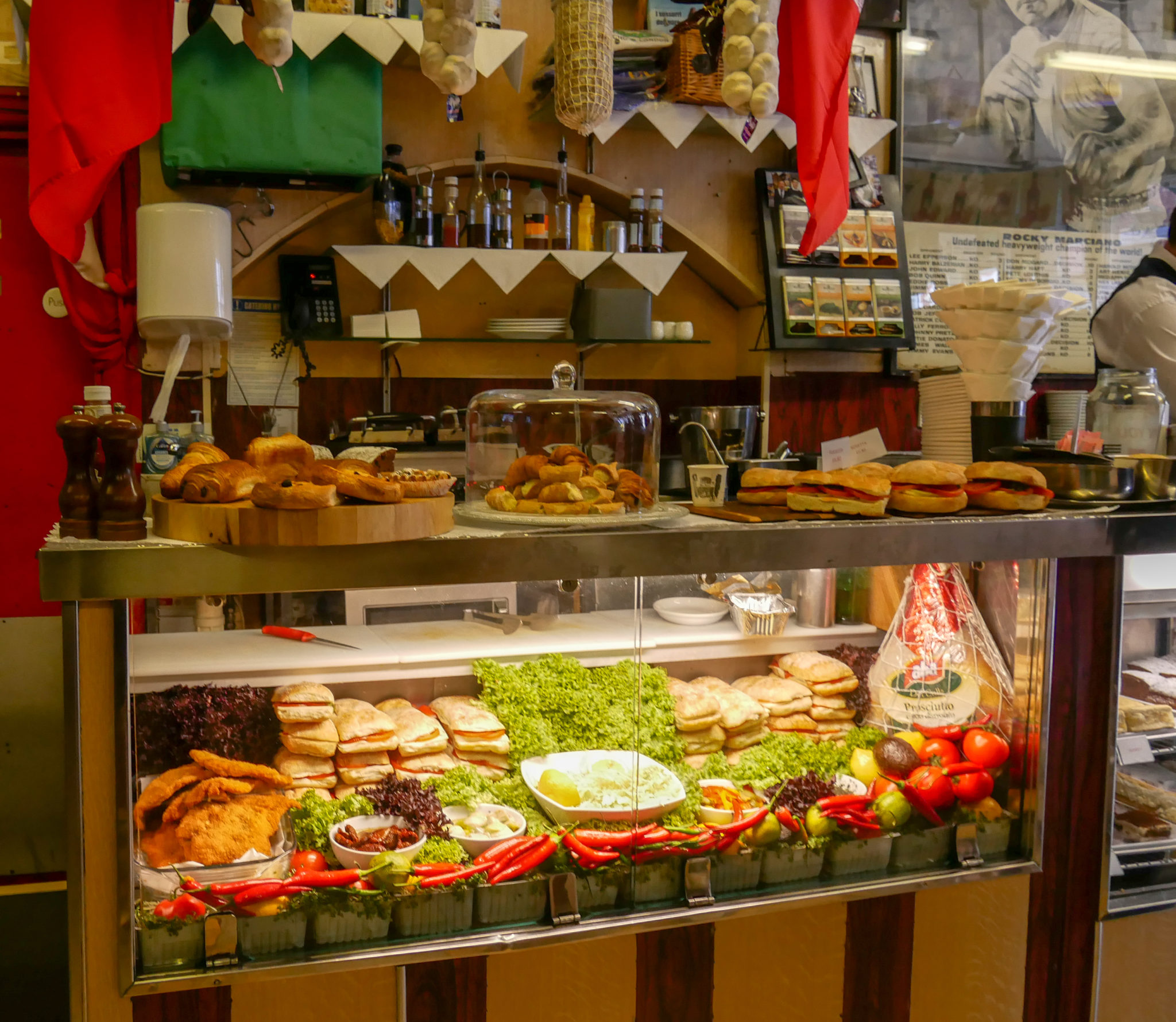 the sandwich counter at Bar Italia, Soho, London