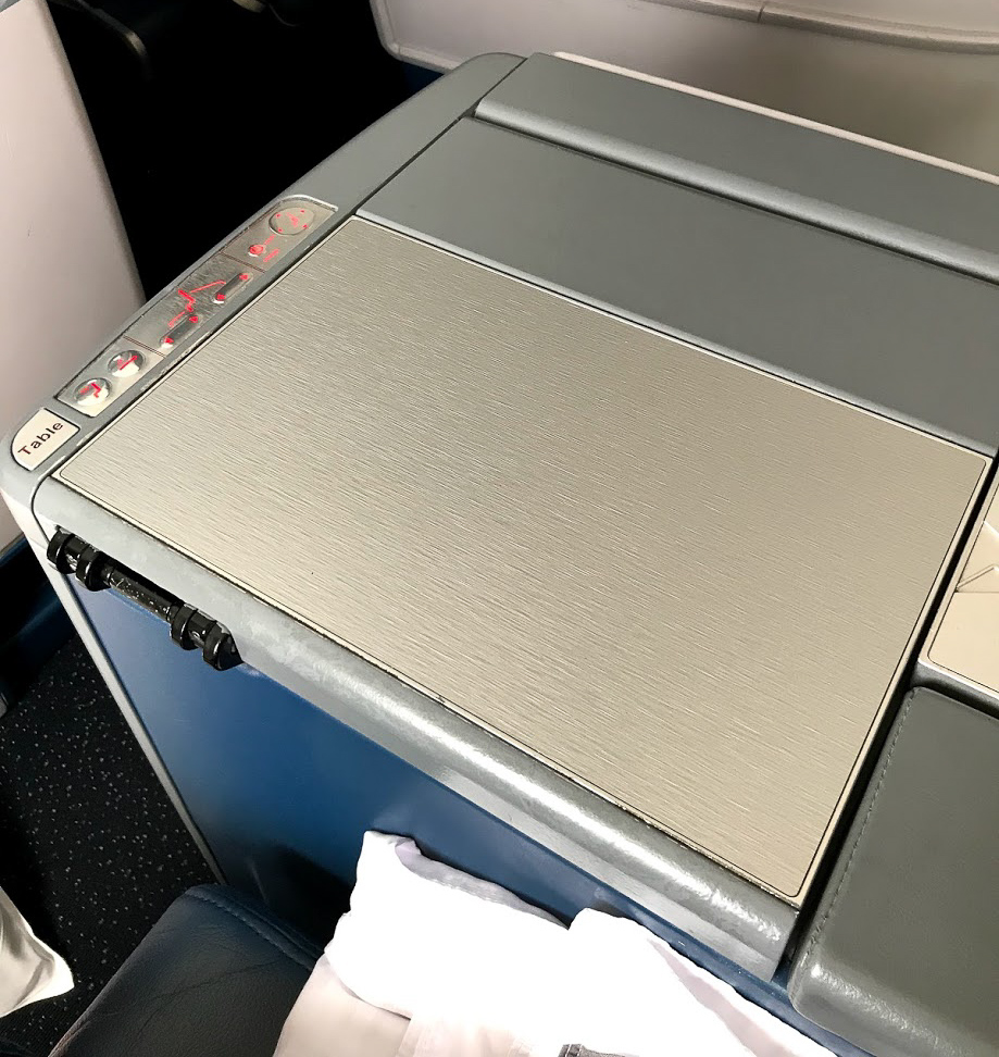 Tray table on Delta One Delta Air Lines Boeing 767