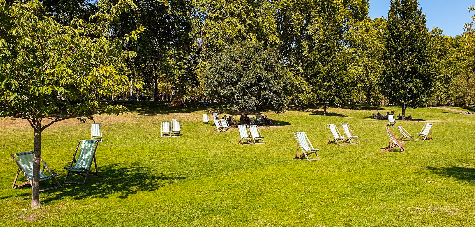 Deck chairs on the grass in St James's Park