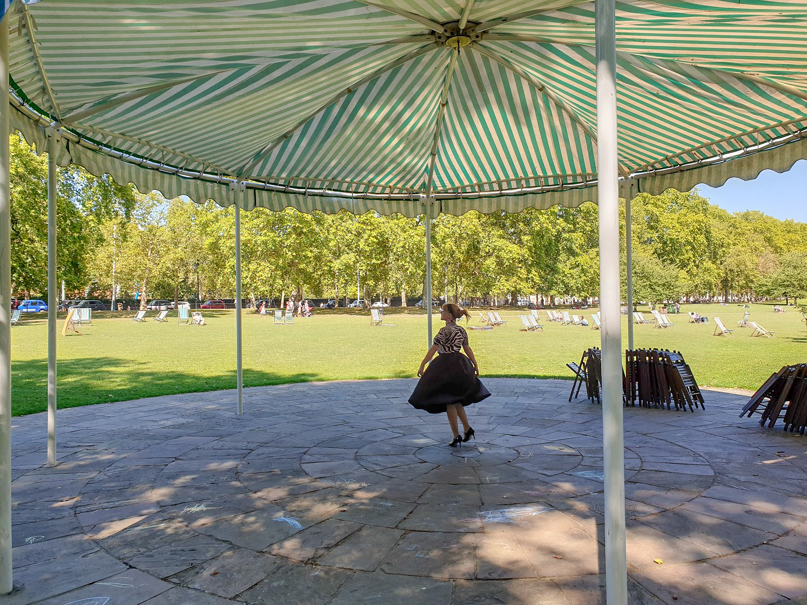 Rosie dances around the bandstand in St James's Park