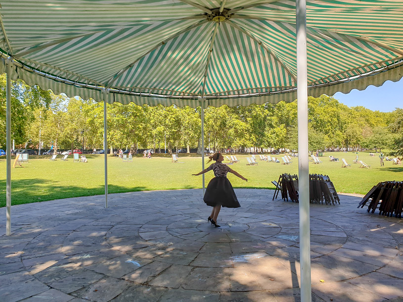 Rosie dances around the bandstand in St James's Park