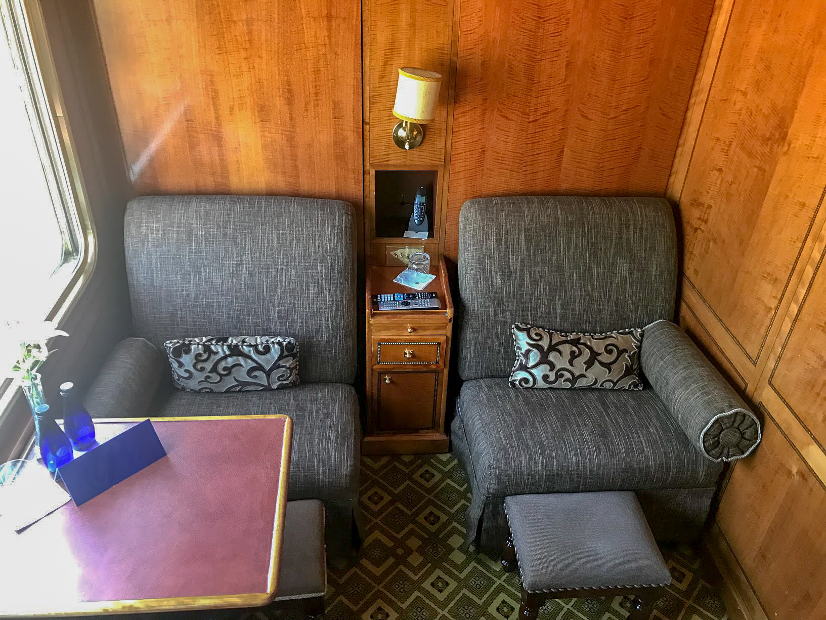 armchairs in the De Luxe Suite on The Blue Train