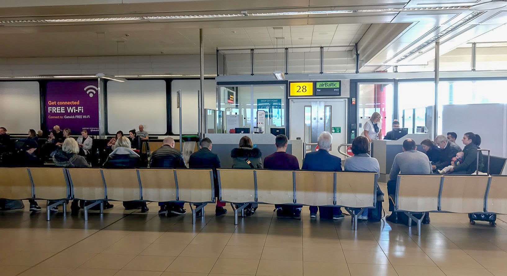 airBaltic departure gate at London Gatwick South Terminal
