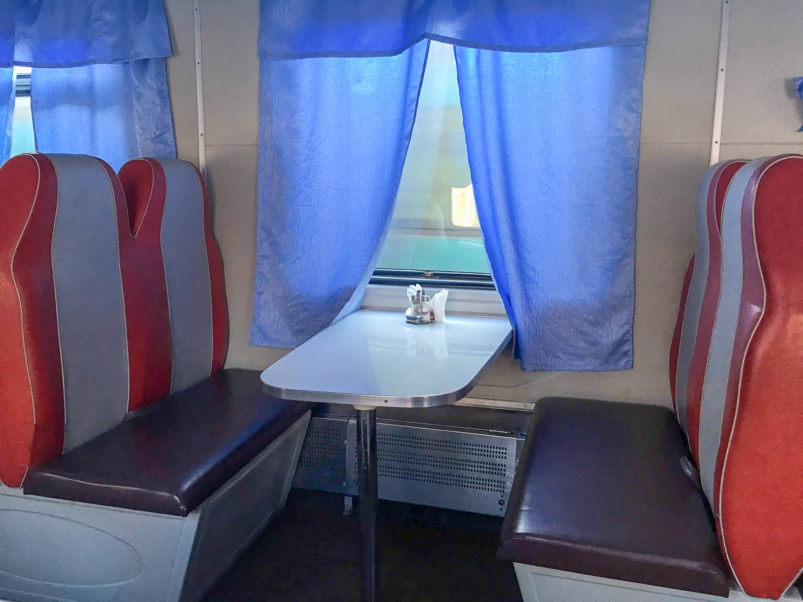 The dining car on a Trans-Siberian Train