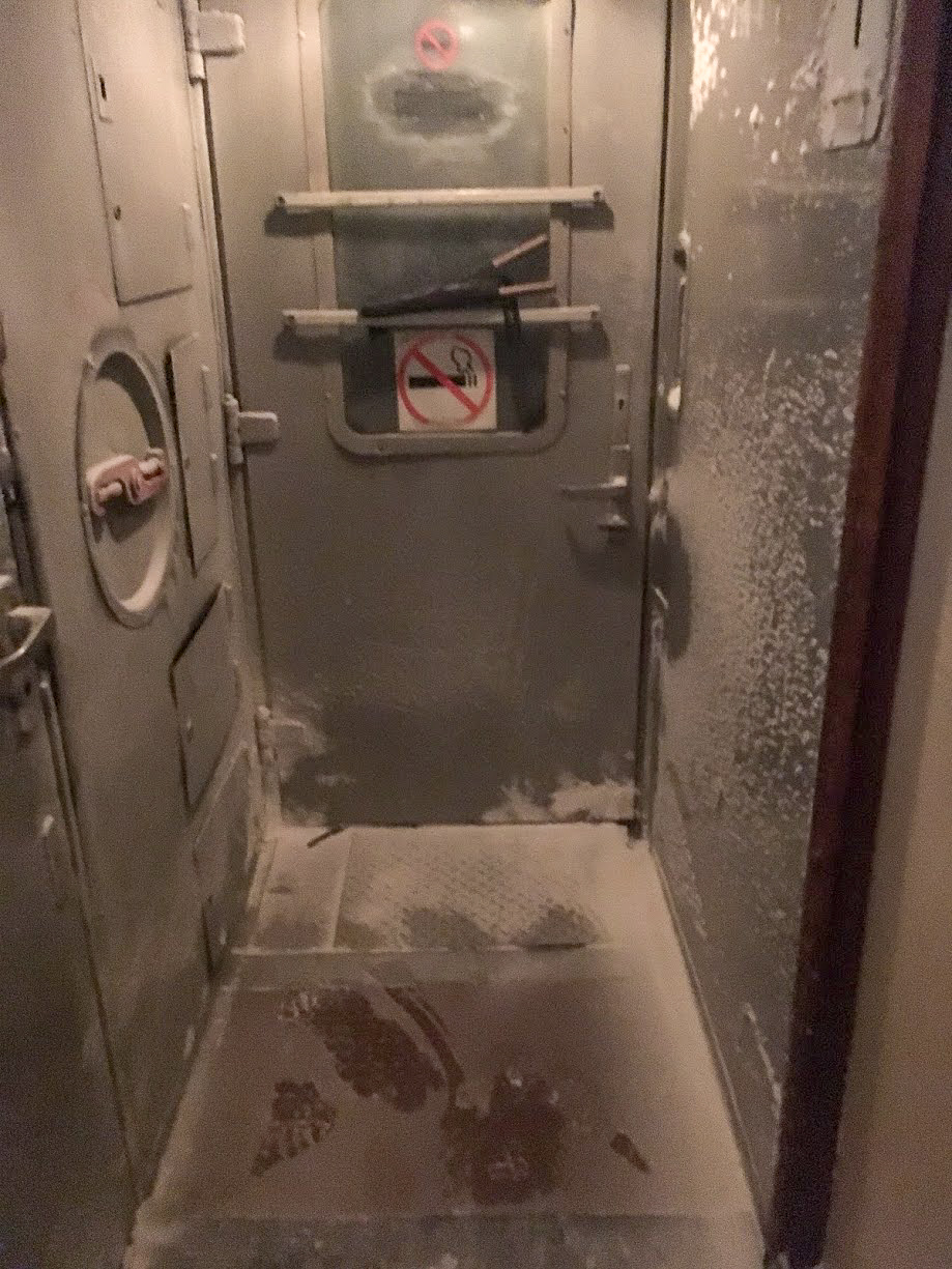 The frozen vestibule of a Trans-Siberian Train