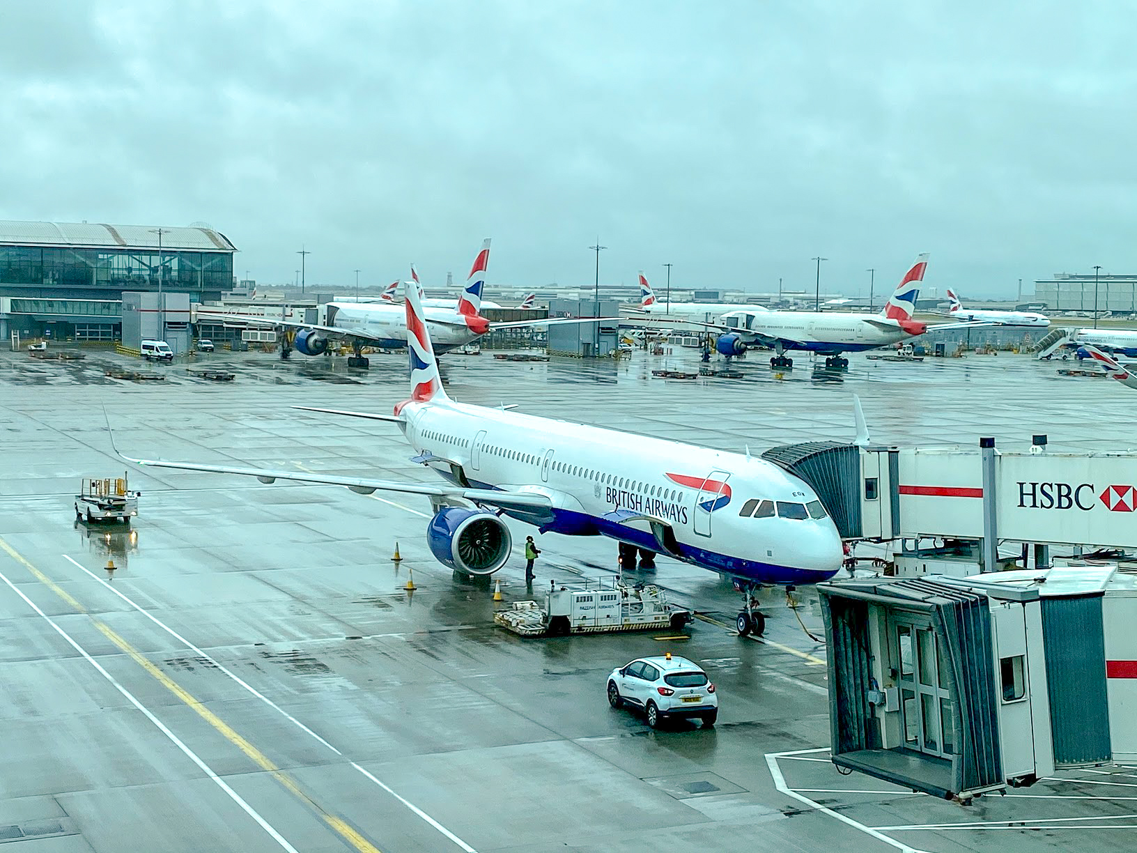 British Airways planes on stands at London Heathrow Airport Terminal 5